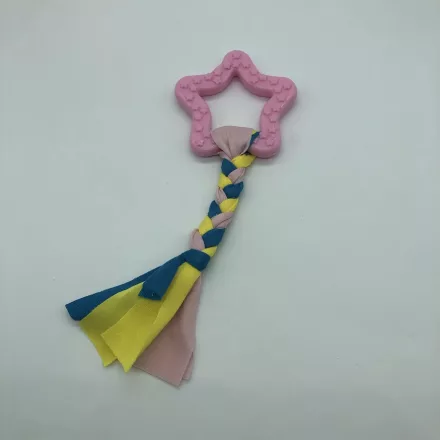 Gumi kutyajáték csillag 7,5cm - textil fonattal - rózsaszín