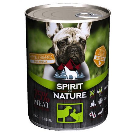 12x Spirit of Nature Hipoallergén KUTYA konzerv 415g Bárány és Mezei nyúl
