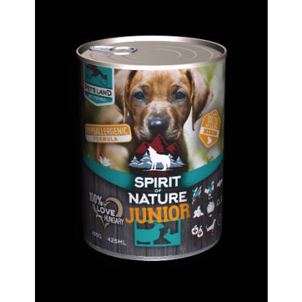 12x Spirit of Nature Hipoallergén JUNIOR KUTYA konzerv 415g Bárány és Mezei nyúl
