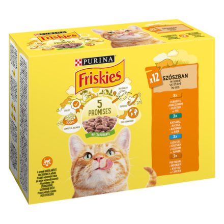 6x Friskies 12x85g Sárga Csirke + Kacsa + Lazac + Pulyka Alutasakos macskaeledel 039
