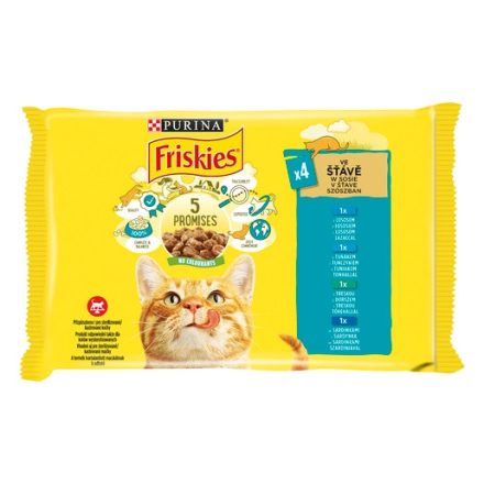 12x Friskies 4x85g Kék Lazac + Tonhal + Szardínia + Tőkehal  Alutasakos macskaeledel