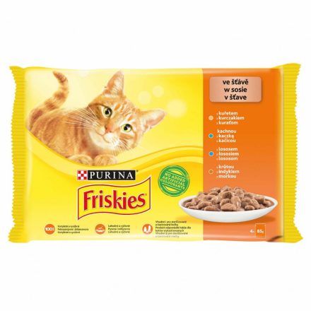 Friskies 4x85g Sárga Csirke + Kacsa + Lazac + Pulyka Alutasakos macskaeledel