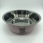 Etetőtál - rózsaszín, fém, különböző mintával, tappancsos gumi talppal 22cm 1500ml