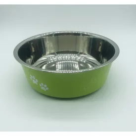   Itatótál / Etetőtál -  zöld magas falú, fém, csont és tappancs mintával 12cm 200ml