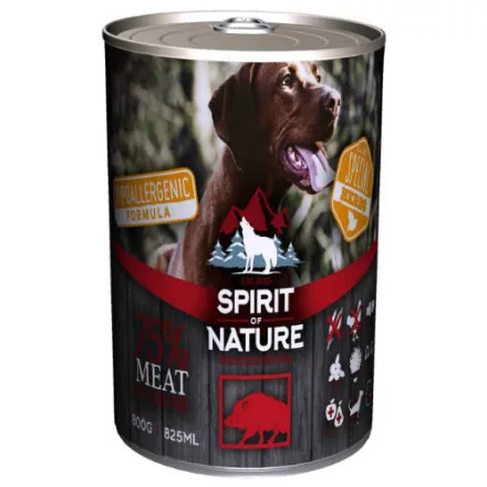 Spirit of Nature Hipoallergén KUTYA konzerv 800g Vaddisznó