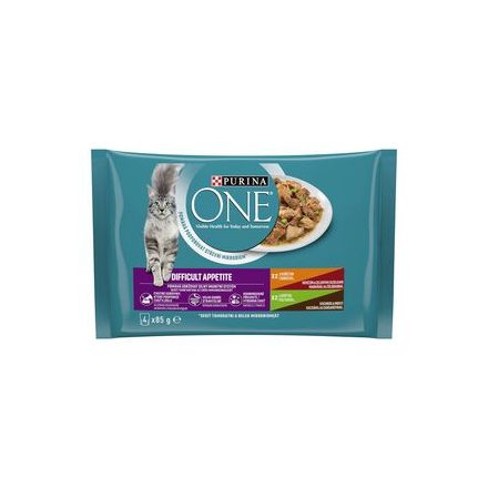 12x Purina One DIFFICULT APPETITE Csirkével és Pulykával alutasakos macskaeledel 4x85g