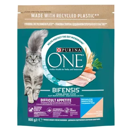 8x Purina One DIFFICULT Tőkehalas és  Pisztrángos Száraz macskaeledel 750g (780)
