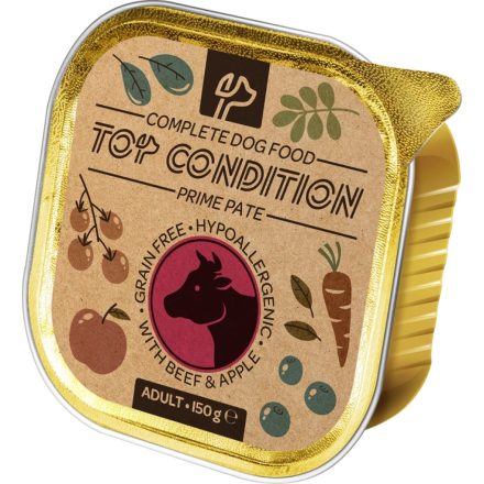 10x Top Condition pate Gabonamentes Hipoallergén Alutálcás kutyaeledel 150g Marhával és Almával