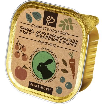 10x Top Condition pate Gabonamentes Hipoallergén Alutálcás kutyaeledel 150g Nyúllal és Spenóttal