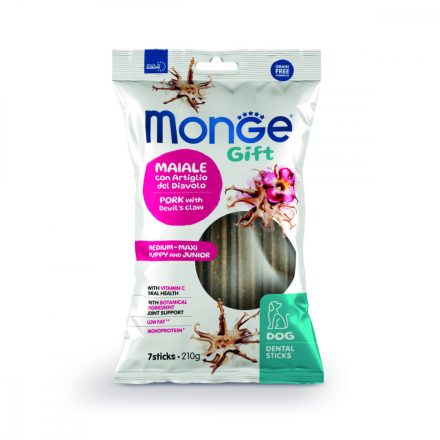 12x Monge Gift Medium-Maxi Puppy&Junior - Sertés és ördögkarom 210g  jutalomfalat kutyáknak