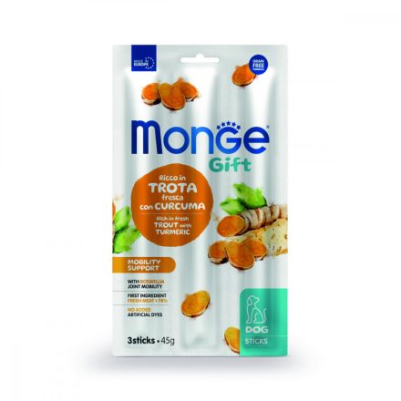 28x Monge Gift Mozgástámogató - Pisztráng és tömjén 45g  jutalomfalat kutyáknak