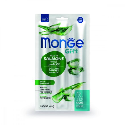 28x Monge Gift Bőr- és szőrápoló - Lazac és aloe vera 45g  jutalomfalat kutyáknak