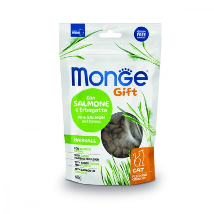 10x Monge Gift  Hairball - Lazac és macskamenta 60g jutalomfalat macskáknak