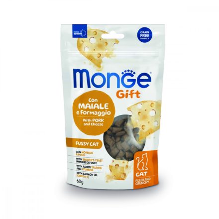 10x Monge Gift  Válogatós macskáknak - Sertéshús és sajt 60g jutalomfalat macskáknak