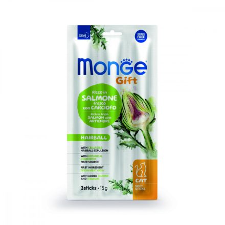 35x Monge Gift  Hairball - Lazac és articsóka 15g jutalomfalat macskáknak