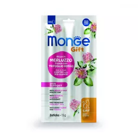   35x Monge Gift  Bőr- és szőrápoló - Tőkehal és lóhere 15g jutalomfalat macskáknak