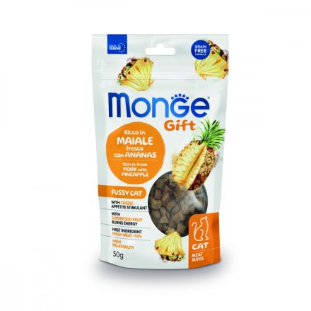 12x Monge Gift  Válogatós macskáknak - Sertéshús ananásszal 50g jutalomfalat macskáknak