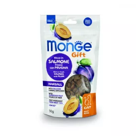   12x Monge Gift  Hairball - Lazac és szilva 50g jutalomfalat macskáknak