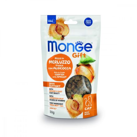 12x Monge Gift  Bőr- és szőrápoló - Tőkehal és sárgabarack 50g jutalomfalat macskáknak