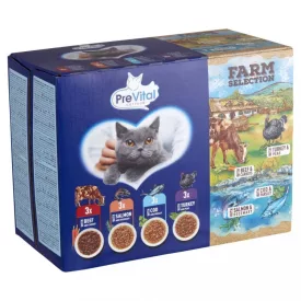   4x PreVital Farm Selection teljes értékű állateledel felnőtt macskák számára 12 x 85 g
