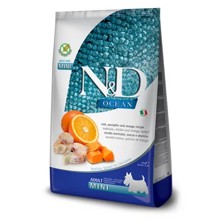 N&D Ocean Dog tőkehal, sütőtök és narancs adult mini 7kg