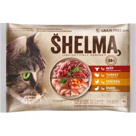 15x Shelma 4x85g csirkés alutasakos macskaeledel