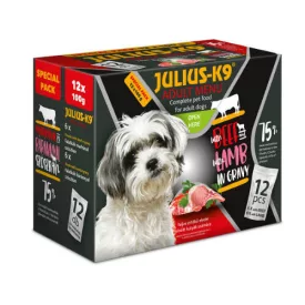  4x JULIUS-K9 12x100g Marha és Bárány alutasakos kutyaeledel szószban
