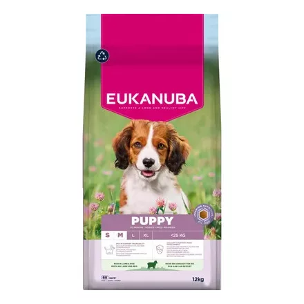 EUKANUBA 12kg száraz kutyatáp Báránnyal és Rizzsel kölyök kis- és közepes méretű kutyák számára 