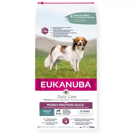 EUKANUBA Gabonamentes 12kg száraz kutyatáp Kacsával minden fajtának (monoprotein)