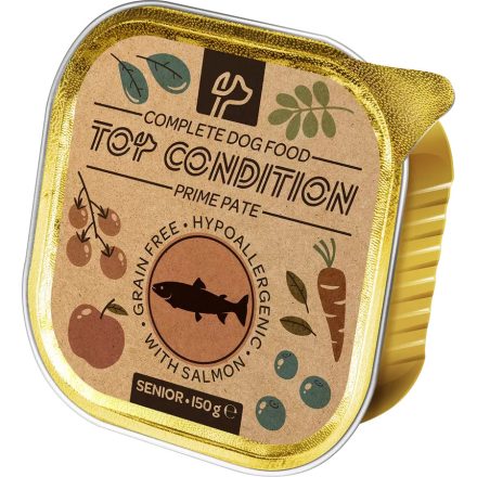 10x Top Condition pate Gabonamentes Hipoallergén Alutálcás kutyaeledel 150g SENIOR Lazaccal