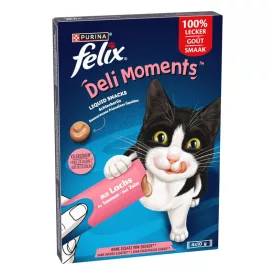   11x Félix Deli Moments Lazacos folyékony jutalomfalat macskáknak 4x10g