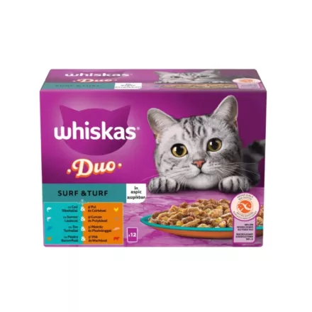 4x Whiskas DUO Surf&Turf Aszpikos Alutasakos macskaeledel 12x85g