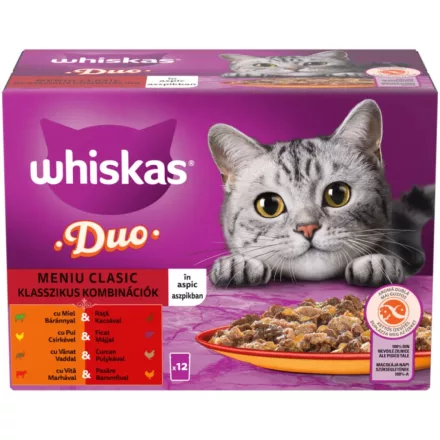 4x Whiskas DUO KLASSZIKUS Meaty Combos Aszpikos Alutasakos macskaeledel 12x85g