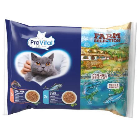 15x Prevital Lazac + Tőkehal szószban Alutasakos macskaeledel 4x85g