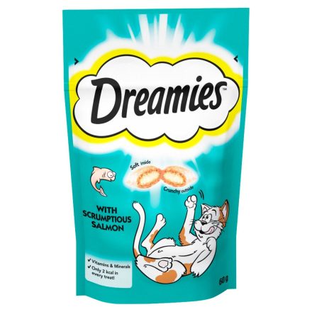 6x Dreamies jutalomfalat macskák számára 60g Lazaccal