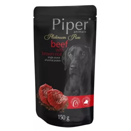 10x Piper Platinum Pure Marha és Rizs alutasakos kutyaeledel 150g