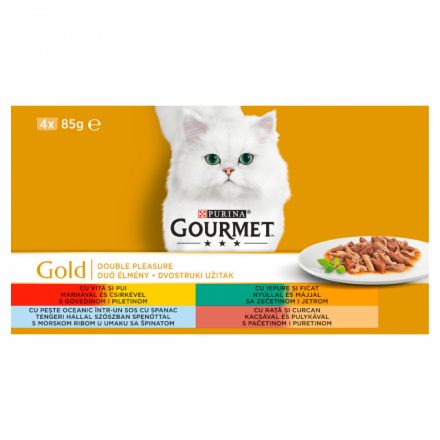 12x Gourmet 4X85g Duoélmény Szósz M+Cs, Ny+Máj, K+Pu, Hal+Spenót Konzerv
