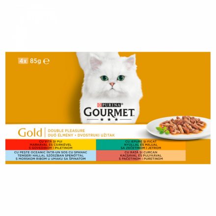 Gourmet 4X85g Duoélmény Szósz M+Cs, Ny+Máj, K+Pu, Hal+Spenót Konzerv