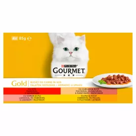   12x Gourmet 4X85g Falatok Szósz M, Pu+K, L+Cs, Cs+Máj Konzerv