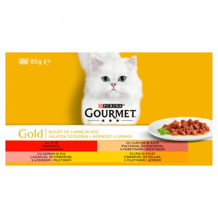 Gourmet 4X85g Falatok Szósz M, Pu+K, L+Cs, Cs+Máj Konzerv