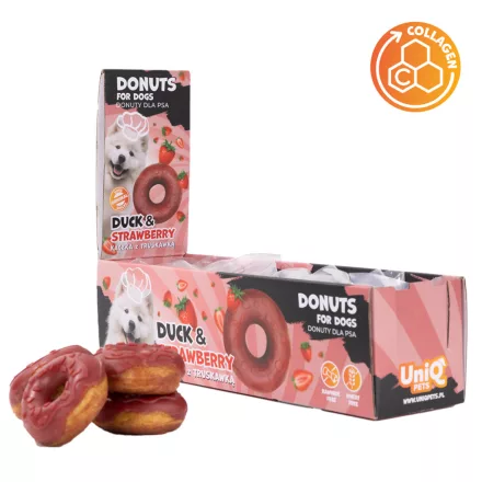 10x UNIQ PETS KUTYASNACK 50g kollagénes fánk kacsa és eper 7cm