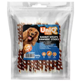   UNIQ PETS KUTYASNACK NYERSBŐR 500g nyúlhúsos wrap nyersbőr rudakkal (UDS0017)