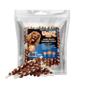   UNIQ PETS KUTYASNACK NYERSBŐR 500g bárányhúsos wrap nyersbőr rudakkal (UDS0018)