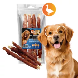  UNIQ PETS KUTYASNACK NYERSBŐR 320g kacsahúsos wrap nyersbőr rudakkal 28cm (UDS0019)