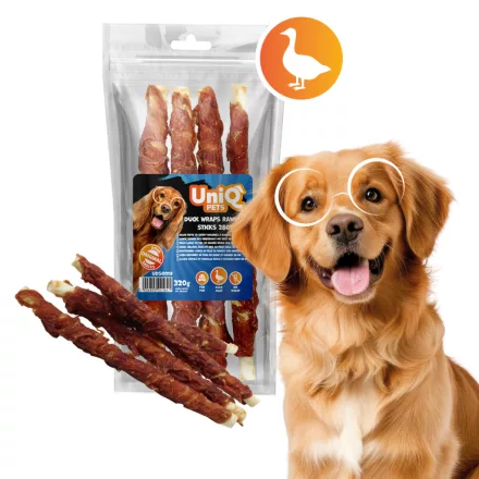 UNIQ PETS KUTYASNACK NYERSBŐR 320g kacsahúsos wrap nyersbőr rudakkal 28cm (UDS0019)