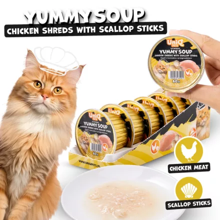 6x UNIQ PETS MACSKA Alutálcás NEDVES  Eledel 60g Csirke és Fésűkagyló (UCW0007)
