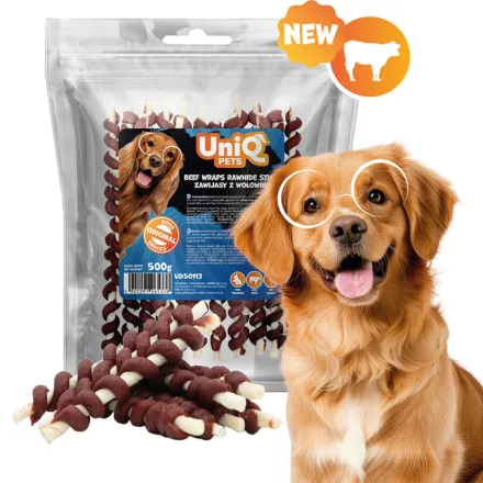 UNIQ PETS KUTYASNACK Marhahússal Tekert Nyersbőr rágórudak 500g (UDS0113)