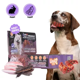   10x UNIQ PETS KUTYASNACK Kollagénes Croissant Nyúlhússal és Szentjánoskenyérrel, 8cm, 40g (UDS1031)