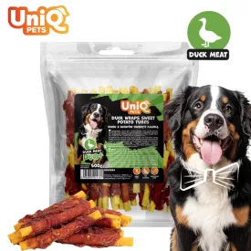   UNIQ PETS KUTYASNACK Kacsahússal tekert édesburgonya rudacskák 500g (UDS0084)