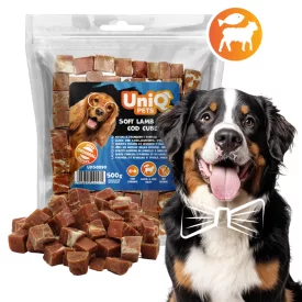   UNIQ PETS KUTYASNACK Puha Bárány és Tőkehal kockák 500g (UDS0090)